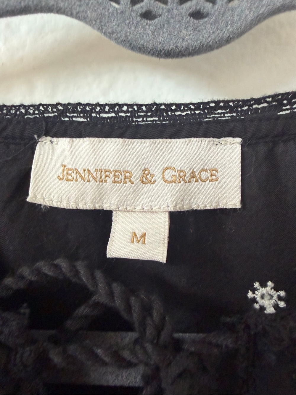 Jennifer & Grace Black Embroidered Boho Peasant Blouse Tassel Top Size M - Picture 3 of 10